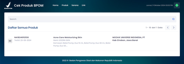 sertifikat BPOM produk leodra skin moisturizing acne care