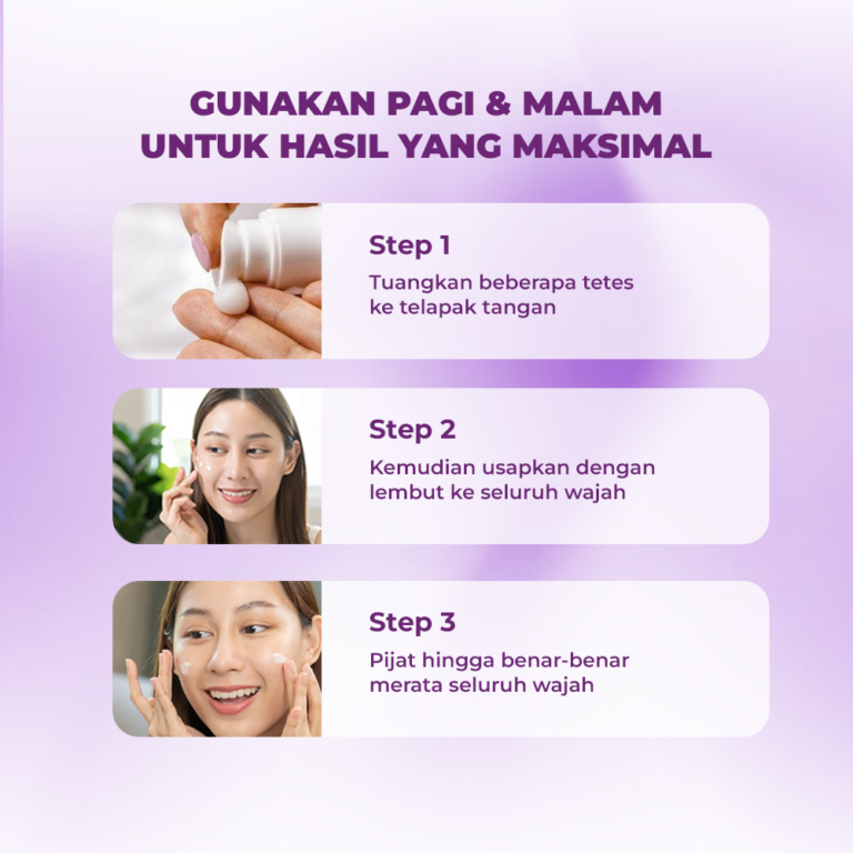 langkah pemakaian leodra skin moisturizer serum : tuangkan ke tangan, usapkan ke wajah, dan pijat hingga merata