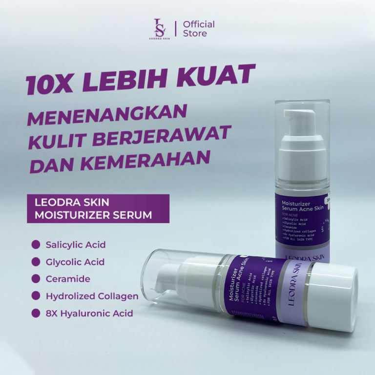 leodra skin moisturizer serum acne care dengan kandungan salicylic acid, ceramide, dan hyaluronic acid untuk menenangkan jerawat dan kemerahan